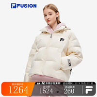 FILA FUSION斐乐潮牌女子羽绒服保暖羽绒服连帽外套 麦乳色-BG 160/80A/S