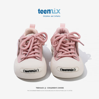 天美意（TEENMIX）天美意儿童运动鞋秋季小孩时尚透气帆布鞋女童休闲鞋子 粉色 28码