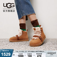 UGG 2023冬季新款男女同款休闲舒适纯色系带平底毛茸款短靴1153510