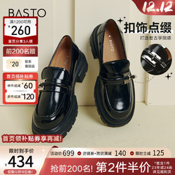 BASTO 百思图 2024春季商场同款英伦学院风乐福鞋粗跟女单鞋TFW40AA4 黑色 37