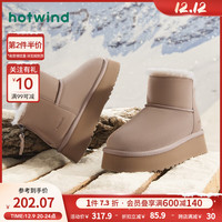 热风冬季女士时尚短筒加绒雪地靴厚底百搭圆头休闲靴潮 34茶色 37