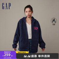 Gap男女装冬季2023LOGO仿羊羔绒保暖卫衣841337加绒连帽衫 海军蓝 165/88A(S)亚洲尺码