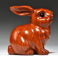 LISM 花梨木雕兔子摆件十二生肖装饰品