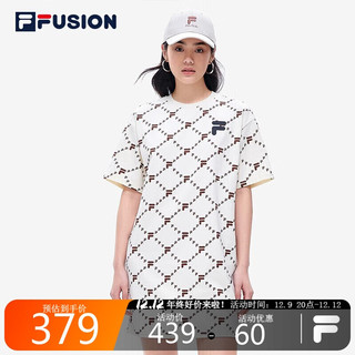 FILA FUSION 斐乐潮牌女子连衣裙2023秋季新时尚裙子老花印花连衣裙