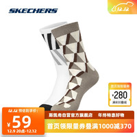 SKECHERS 斯凯奇 男女同款几何图中筒袜2双装L323U054亮白/几何啡色 M