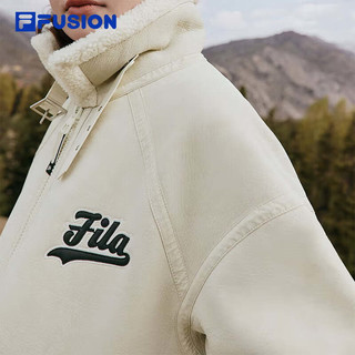 FILA FUSION斐乐潮牌针织外套女2023冬时尚休闲加绒保暖棉服外套 米卡麦色-BG 175/92A/XL