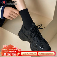 LMOG 老爹鞋女2023秋冬季新款时尚百搭厚底增高运动休闲跑步鞋子女黑色 黑色 37