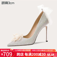 Lily Wei 法式婚鞋高级感珍珠新娘大码水晶高跟鞋小码 银色 31