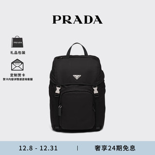 PRADA 普拉达 再生尼龙和皮革双肩包背包 黑色