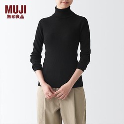 MUJI 無印良品 无印良品 MUJI 女式 罗纹 可水洗 高领毛衣 BAG01A1A 长袖打底针织衫 黑色 L