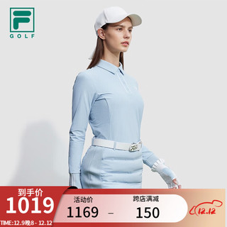 FILA 斐乐 女子针织长袖POLO衫2023冬简约高尔夫运动上衣 天蓝-LB 180/96A/XXL