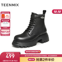 TEENMIX 天美意 马丁靴女商场同款粗跟英伦时尚短靴2023冬BH911DD3 黑色 37