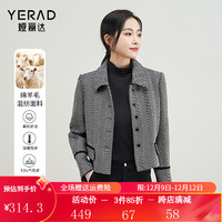 娅丽达（YERAD）复古羊毛呢外套女冬季气质简约别致短款上衣 黑色(A0) XL