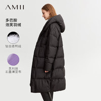 AMII2023冬温暖连帽石墨烯羽绒服女落肩袖长款面包服宽松外套 黑色 155/80A/S