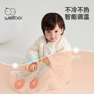 威尔贝鲁（WELLBER）婴儿睡袋宝宝儿童防踢被子可脱半袖一体式睡袋秋冬厚棉小兔子80cm