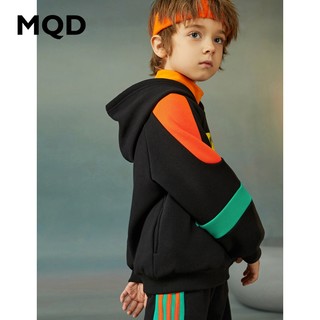 MQD 马骑顿 童装男童套装连帽冬季连帽儿童加厚保暖运动两件套潮 黑色