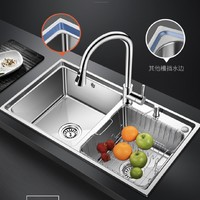 PLUS会员：OULIN 欧琳 厨房水槽双槽304不锈钢洗菜盆洗碗池套餐含龙头 J323配CFL00