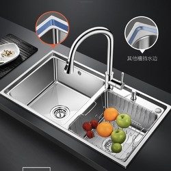 OULIN 欧琳 厨房水槽双槽304不锈钢洗菜盆洗碗池套餐含龙头 J323配CFL00