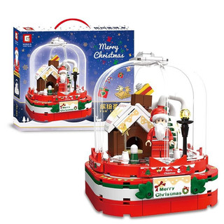 美及积木圣诞节玩具缤纷圣诞老人小屋惊喜盒手工拼装桌面摆件拼装 1个 缤纷圣诞旋转灯光