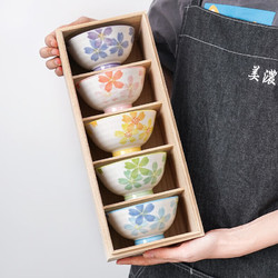 TOKI MINOYAKI 美浓烧 日本进口五彩樱花饭碗日式陶瓷餐具套装家用小碗礼盒装送礼 五彩樱花碗5入木