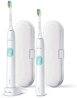 PHILIPS 飞利浦 Sonicare 4300 电动牙刷 HX6807/35，带有清洁程序的声波牙刷，压力控制，2个携行盒和充电器，2支装