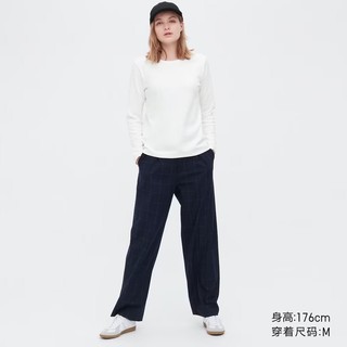 抖音超值购：UNIQLO 优衣库 女装舒适T柔滑弹力棉质圆领T长袖宽松打底红459785/465749