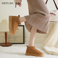 PLUS会员：WESTLINK 西遇 女靴厚底加绒雪地靴 棕色 P0034261