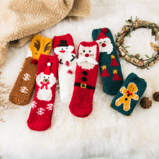 圣诞节儿童珊瑚绒睡眠袜女冬可爱地板袜男新年圣诞袜子礼盒装