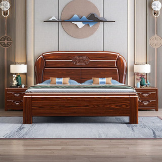 莱仕达中式实木床1.8米小户型双人床现代简约主卧室婚床N912 1.5+垫+柜1