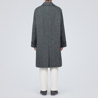 无印良品（MUJI） 男式 羊毛混 大衣 毛呢大衣 深灰色时尚中长款外套 AD0U1C3A 深灰色图案 XL 180/104A