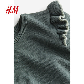H&M童装女童小童连衣裙细密针织连衣裙1195258 深灰绿色 130/64