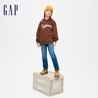 Gap女童冬季2023LOGO抓绒套头连帽卫衣837121休闲运动连帽衫 棕色 110cm(XXS)