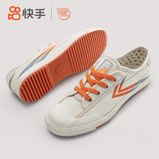 飞跃（Feiyue）x快手联名款帆布鞋男鞋女鞋2023新款舒适百搭运动休闲鞋子潮 米/桔 41标准尺码