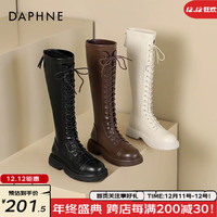 达芙妮（DAPHNE） 长筒靴女冬美拉德长靴加绒系带显瘦骑士靴女靴子 经典黑色骑士靴【单里款】 37