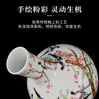 景德镇陶瓷手绘粉彩天球瓶卧室仿古瓷器花瓶桌面摆件