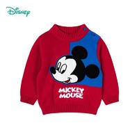Disney 迪士尼 童装男童毛衣米奇针织套头上衣儿童衣服 大红 4岁/身高110cm