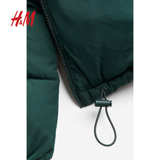H&M 女装棉服梭织立领短款时尚休闲外套1161620 深绿色 155/80A