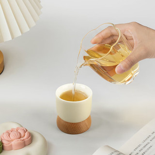 真迹陶瓷茶杯实木杯底品茗杯木馨小杯子单杯喝水杯个人喝茶杯 木馨白瓷品茗杯