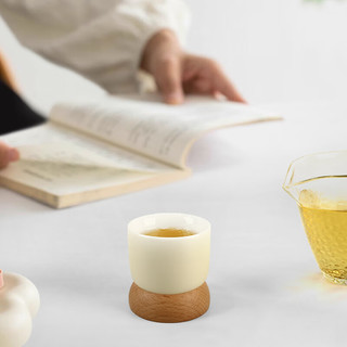 真迹陶瓷茶杯实木杯底品茗杯木馨小杯子单杯喝水杯个人喝茶杯 木馨白瓷品茗杯