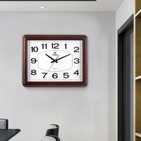 霸王（POWER）挂钟客厅大号方形办公时钟中式家用简约木挂表 32英寸1819CKS深色