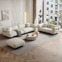 JEAEK 意式极简真皮沙发2023新款客厅组合沙发简约奶油风直排沙发