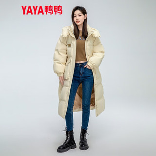 鸭鸭（YAYA）20羽绒服女中长款韩版时尚休闲连帽加厚保暖外套潮KL 米色 S