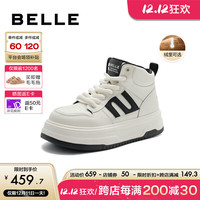 BeLLE 百丽 经典百搭高帮鞋女2024春季舒适百搭板鞋加绒B1713AM4 米色-绒里 39
