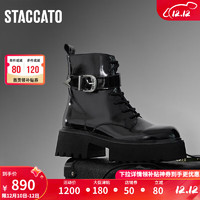 STACCATO 思加图 英伦风马丁靴中靴粗跟增高时装靴女子靴S9681DZ3 机能黑（单里） 39