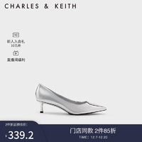 CHARLES&KEITH23冬季CK1-61720165时尚漆皮尖头小猫跟单鞋女 Silver银色 39