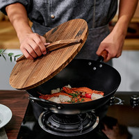 神田 钛锅无涂层物理不粘锅钛合金炒菜锅炒锅煎锅炉灶通用 钛合金炒锅33cm（含实木盖）