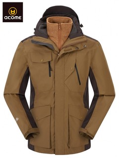 阿珂姆秋冬冲锋衣三合一外套防风防雨徒步登山服两件套保暖外套