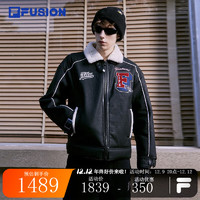 FILA FUSION斐乐潮牌男装外套时尚休闲仿羊羔绒上衣 正黑色-BK 190/108A/XXXL