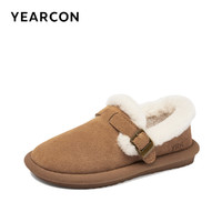 YEARCON 意尔康 女鞋2023新款加绒保暖棉鞋女士雪地靴平底低帮磨砂毛毛鞋