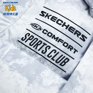 斯凯奇（Skechers）男女童梭织中款羽绒外套P423B012 男童/焕影迷雾灰满印/03HT 140cm